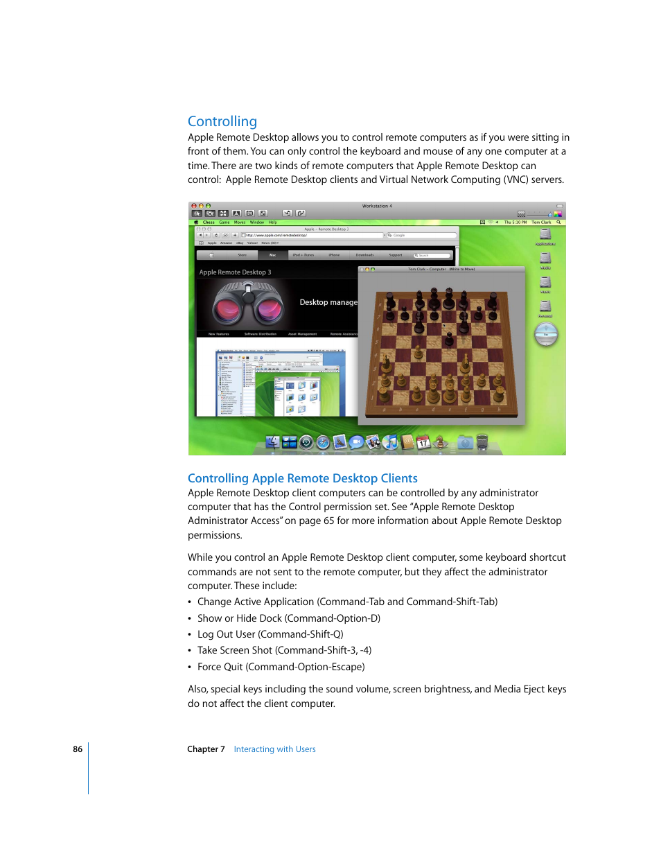 Controlling, Controlling apple remote desktop clients | Apple Remote Desktop User Manual | Page 86 / 203
