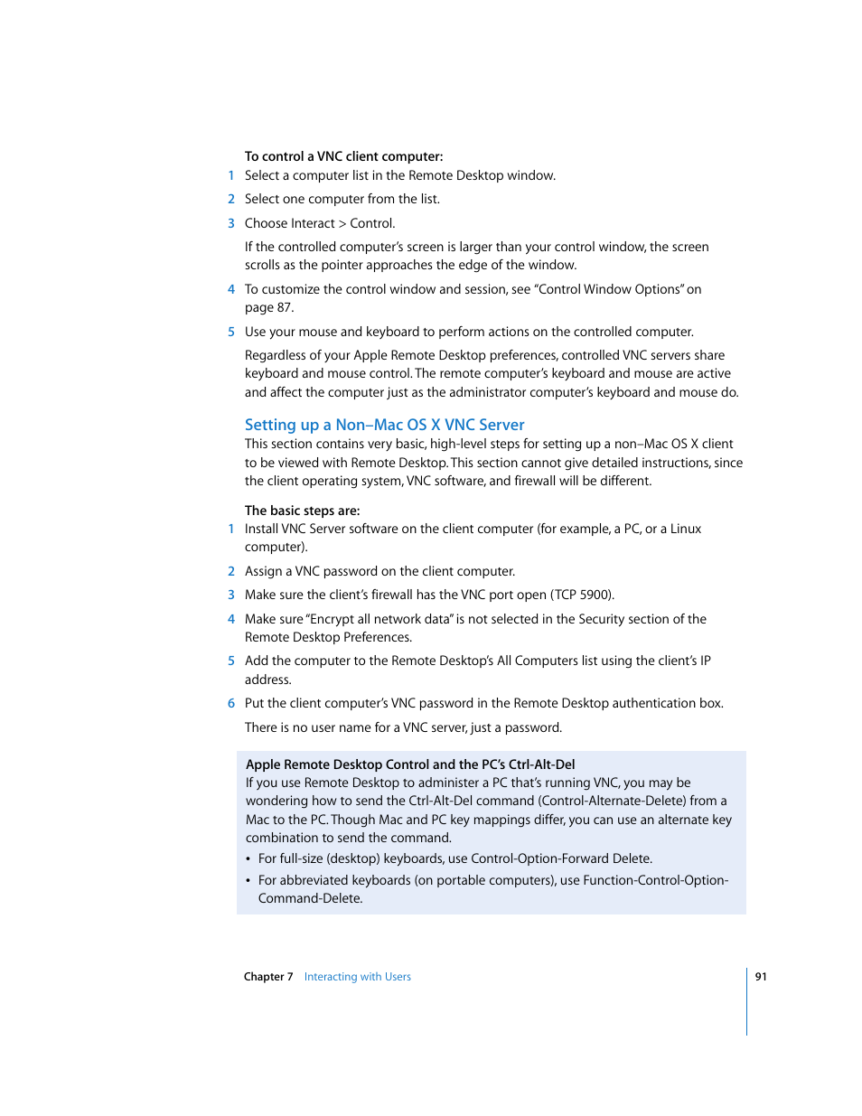 Setting up a non–macosx vnc server | Apple Remote Desktop User Manual | Page 91 / 203