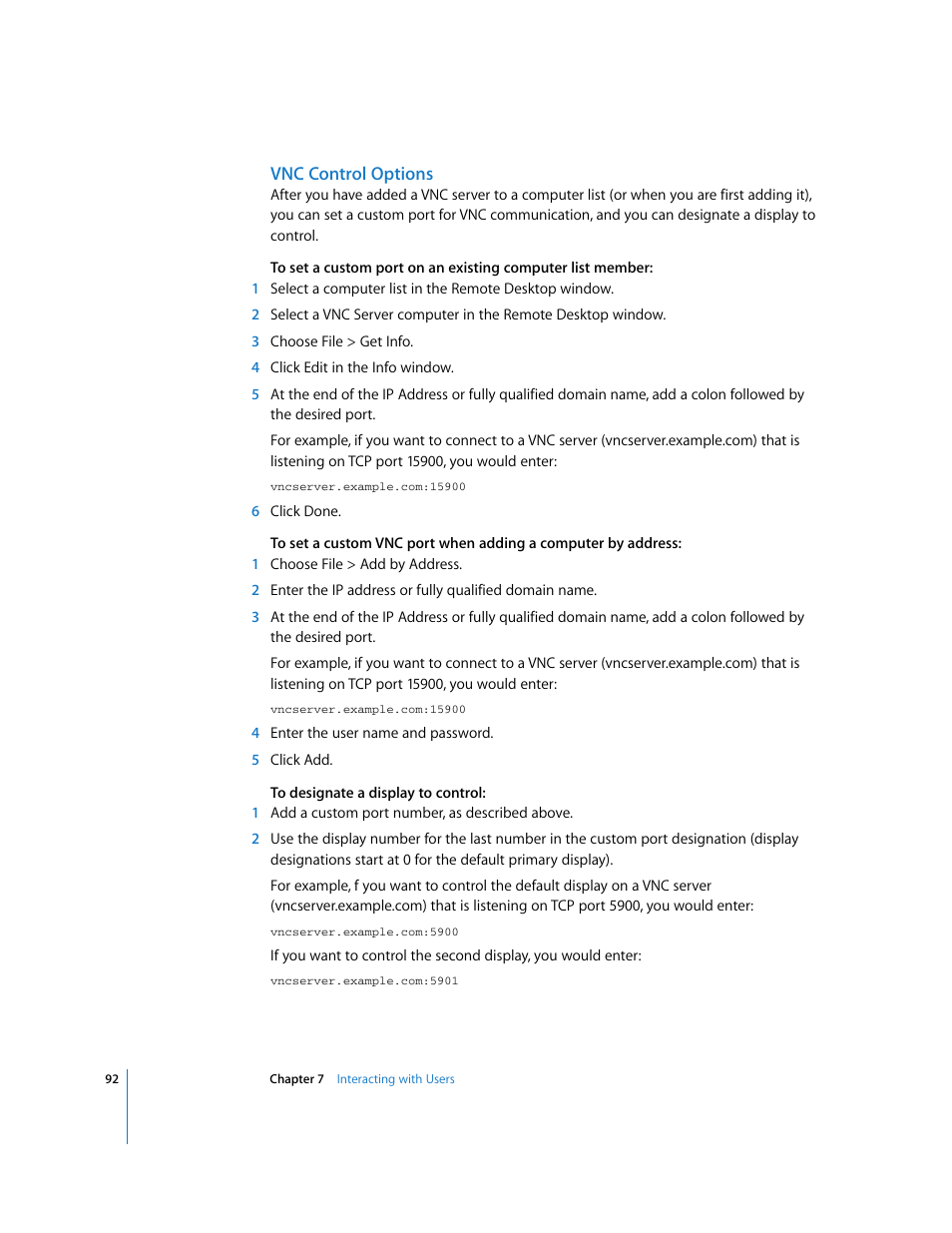 Vnc control options | Apple Remote Desktop User Manual | Page 92 / 203