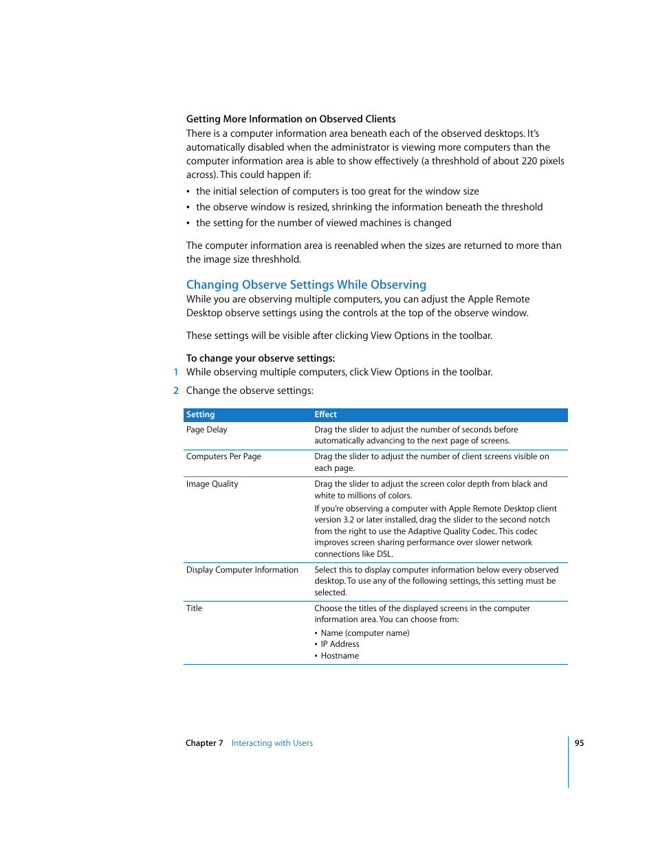 Changing observe settings while observing | Apple Remote Desktop User Manual | Page 95 / 203
