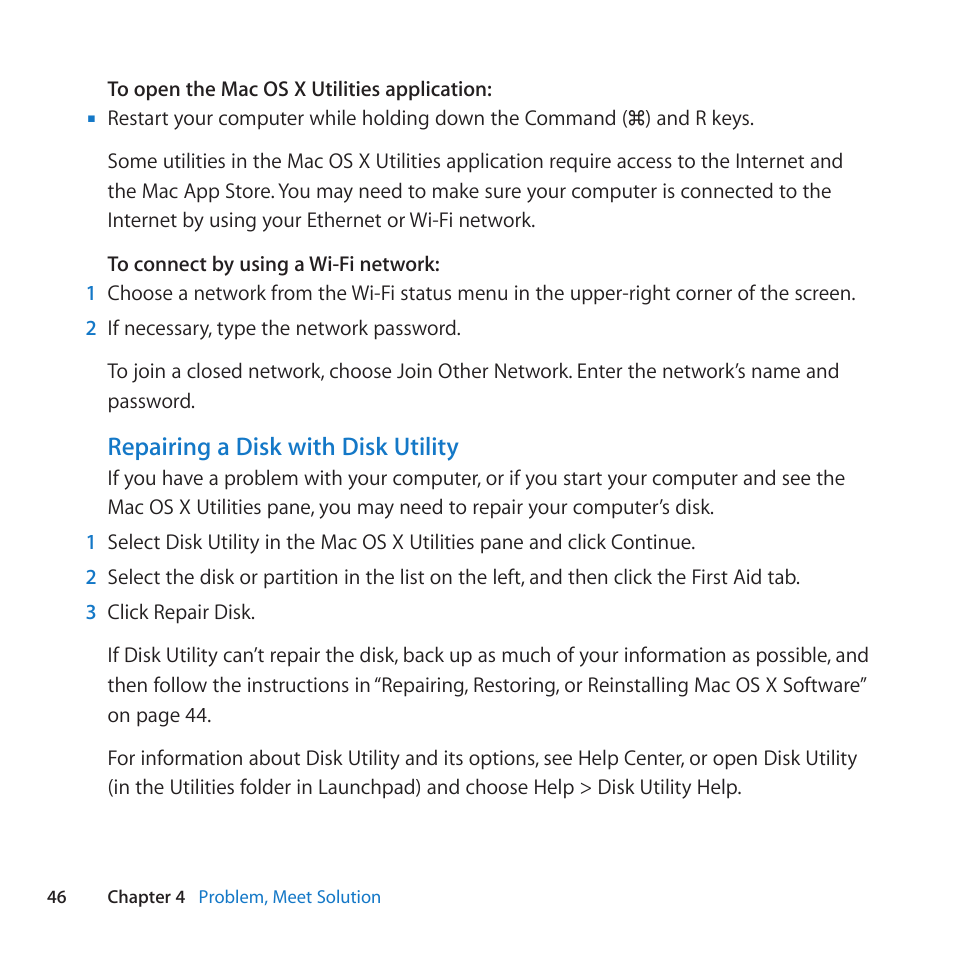 Repairing a disk with disk utility | Apple iMac (21.5-inch, Late 2011) User Manual | Page 46 / 80