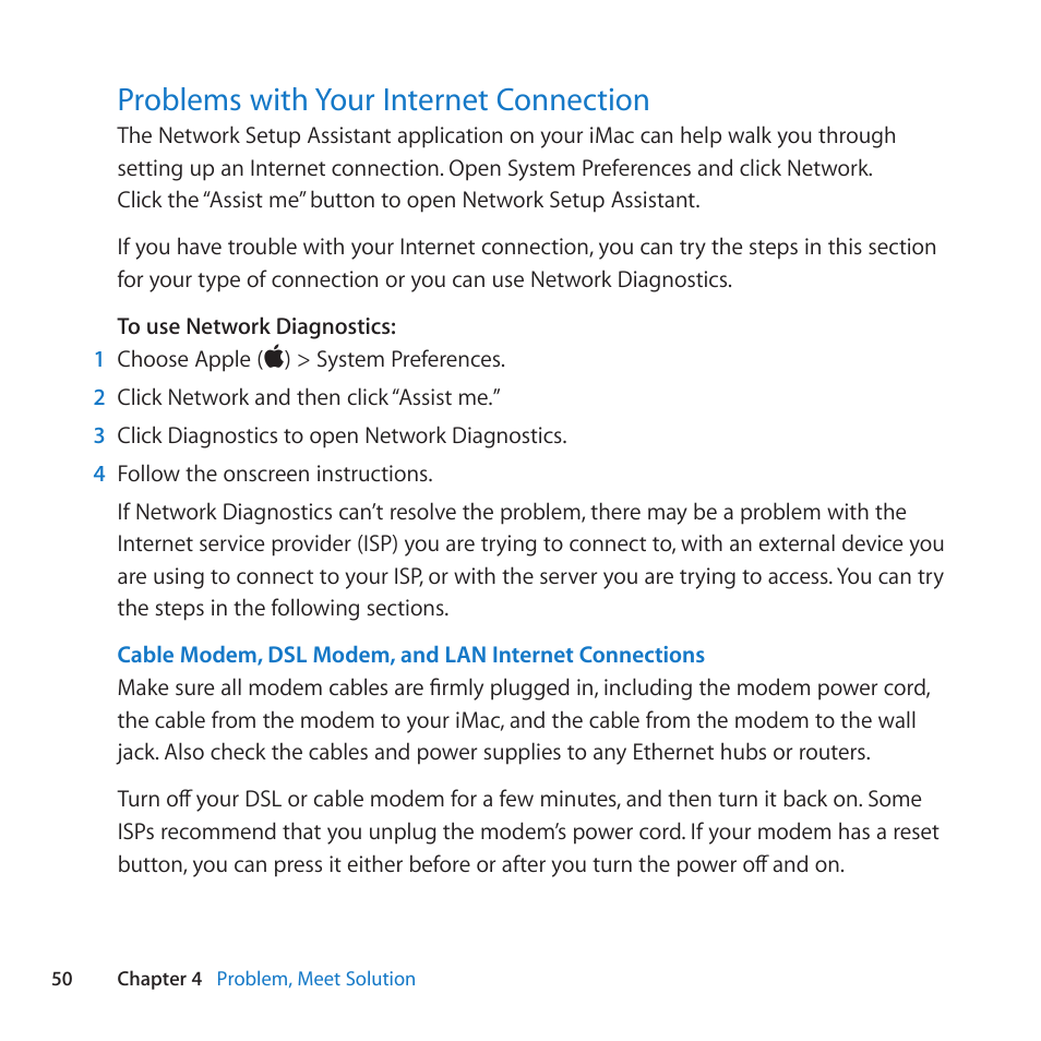 Problems with your internet connection, 50 problems with your internet connection | Apple iMac (21.5-inch, Late 2011) User Manual | Page 50 / 80