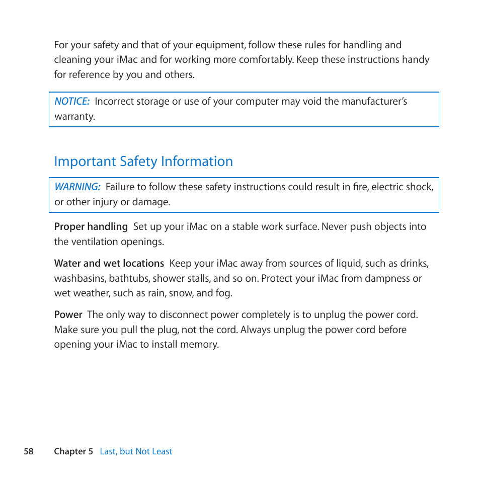 Important safety information, 58 important safety information | Apple iMac (21.5-inch, Late 2011) User Manual | Page 58 / 80