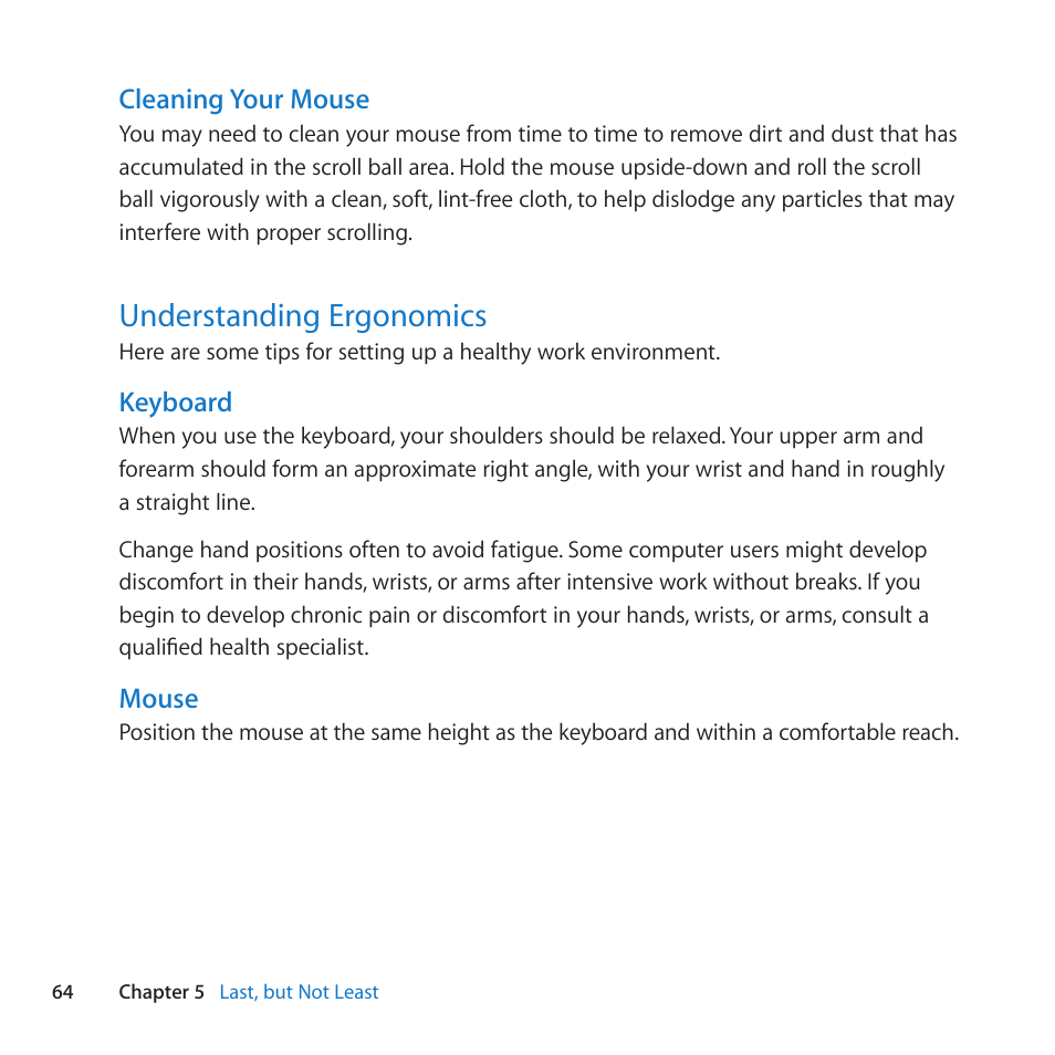 Understanding ergonomics, 64 understanding ergonomics | Apple iMac (21.5-inch, Late 2011) User Manual | Page 64 / 80