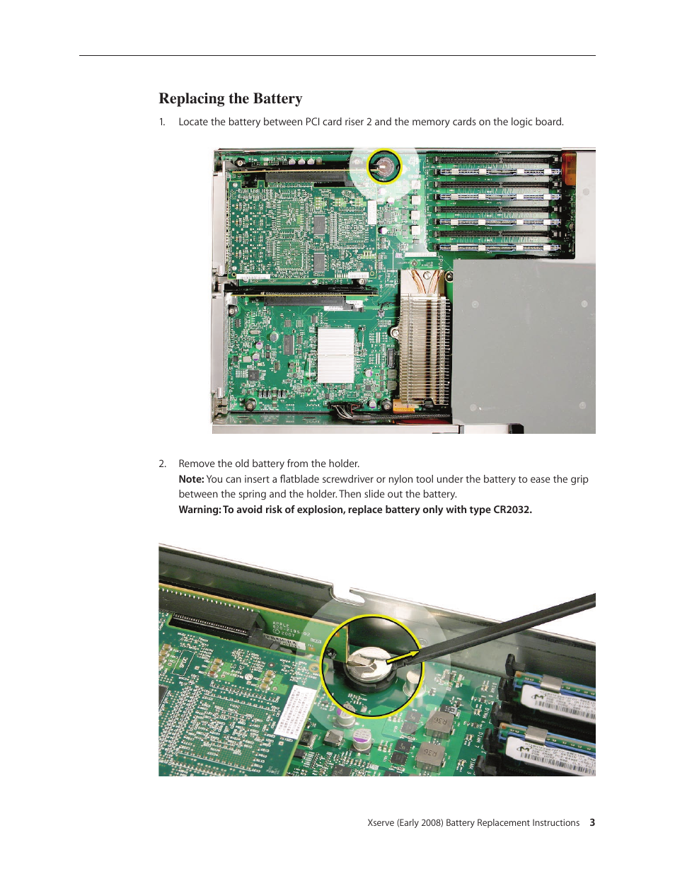 Replacing the battery | Apple Xserve (Early 2008) DIY Procedure for Battery User Manual | Page 3 / 5