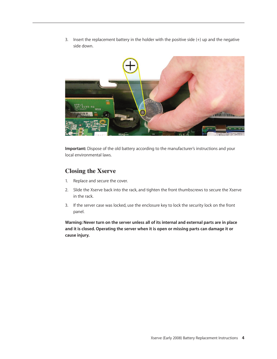 Closing the xserve | Apple Xserve (Early 2008) DIY Procedure for Battery User Manual | Page 4 / 5