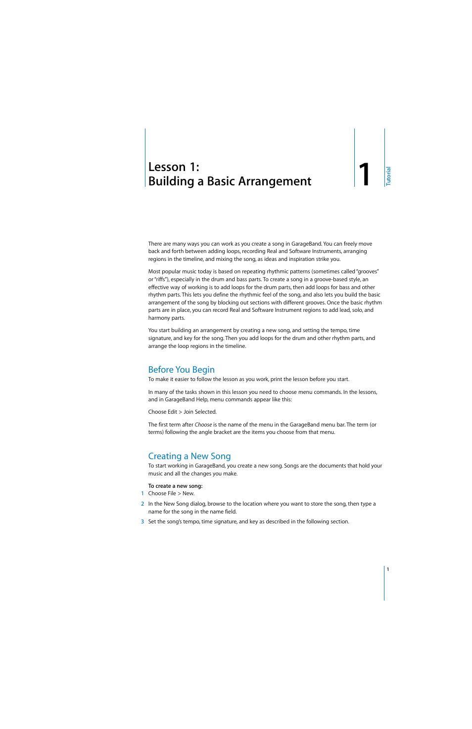 Apple GarageBand Tutorial: Lesson 1 User Manual | 11 pages