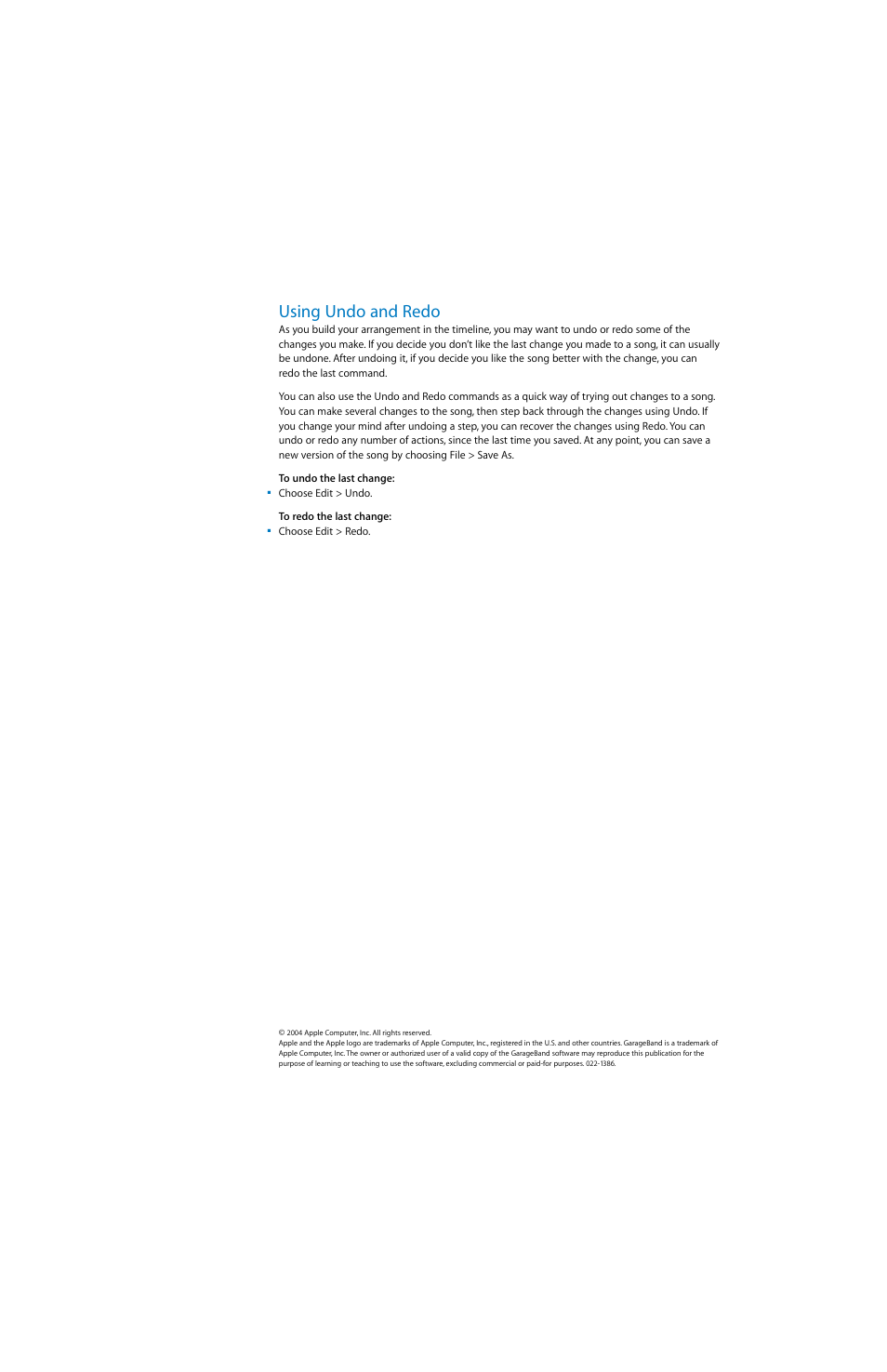 Using undo and redo | Apple GarageBand Tutorial: Lesson 1 User Manual | Page 11 / 11