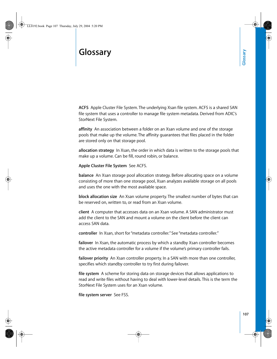 Glossary | Apple Xsan 1.0 User Manual | Page 107 / 113