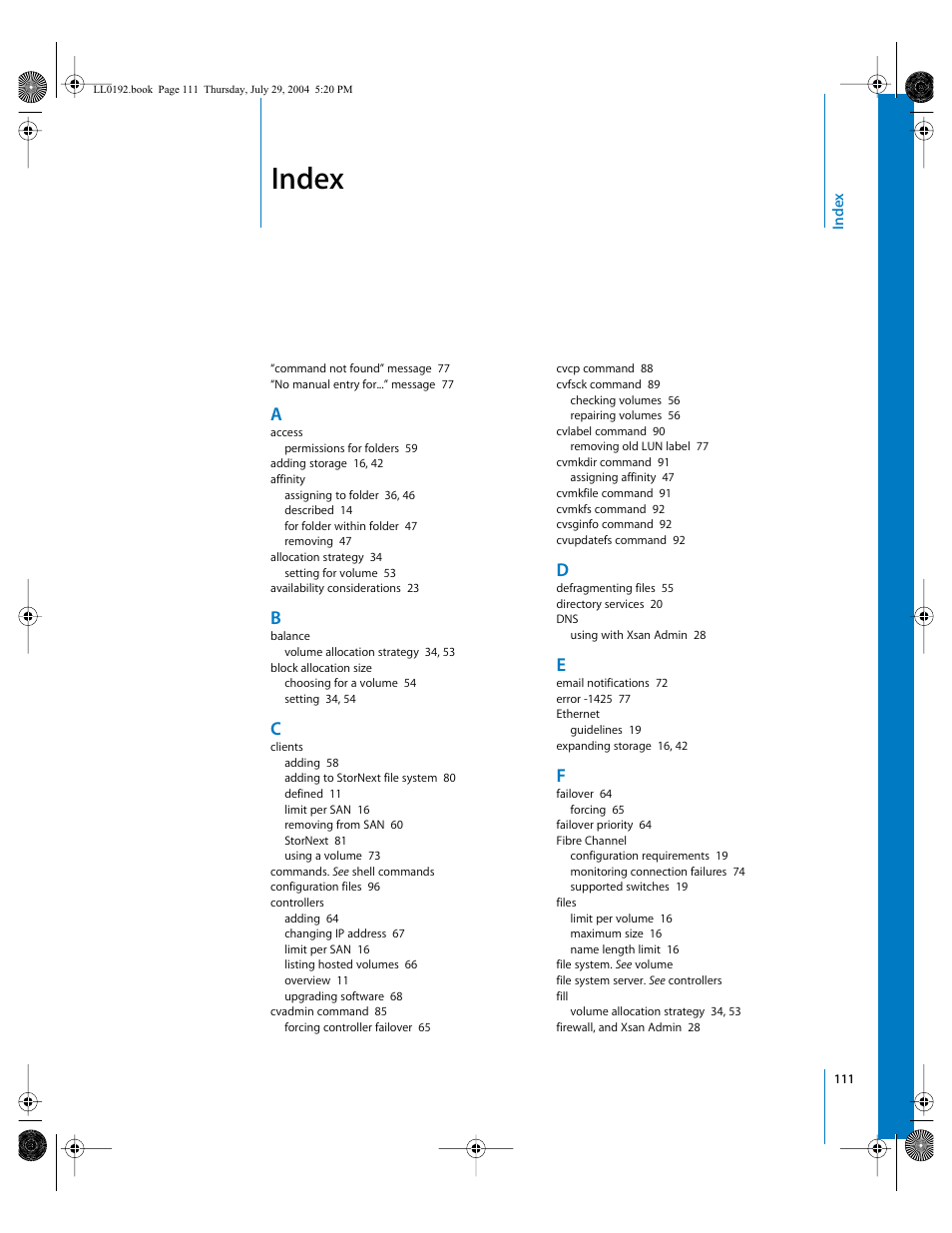 Index | Apple Xsan 1.0 User Manual | Page 111 / 113