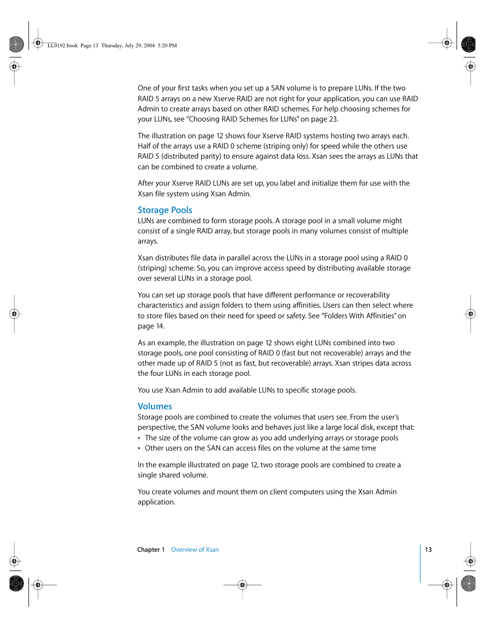 Storage pools, Volumes | Apple Xsan 1.0 User Manual | Page 13 / 113