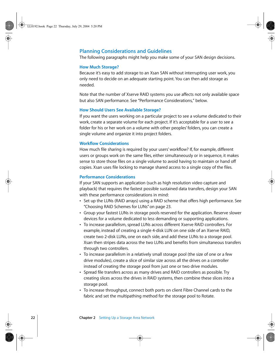 Planning considerations and guidelines | Apple Xsan 1.0 User Manual | Page 22 / 113