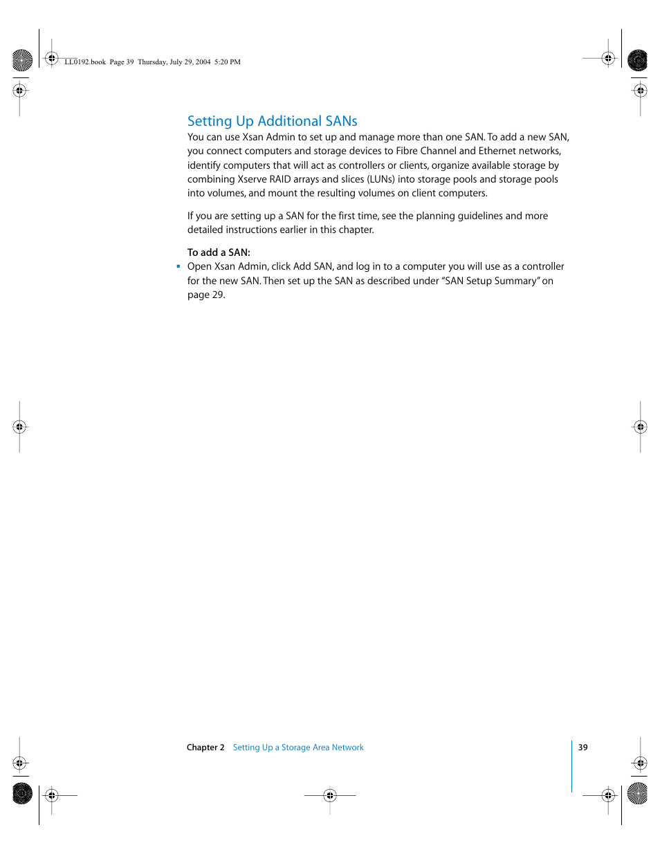 Setting up additional sans | Apple Xsan 1.0 User Manual | Page 39 / 113