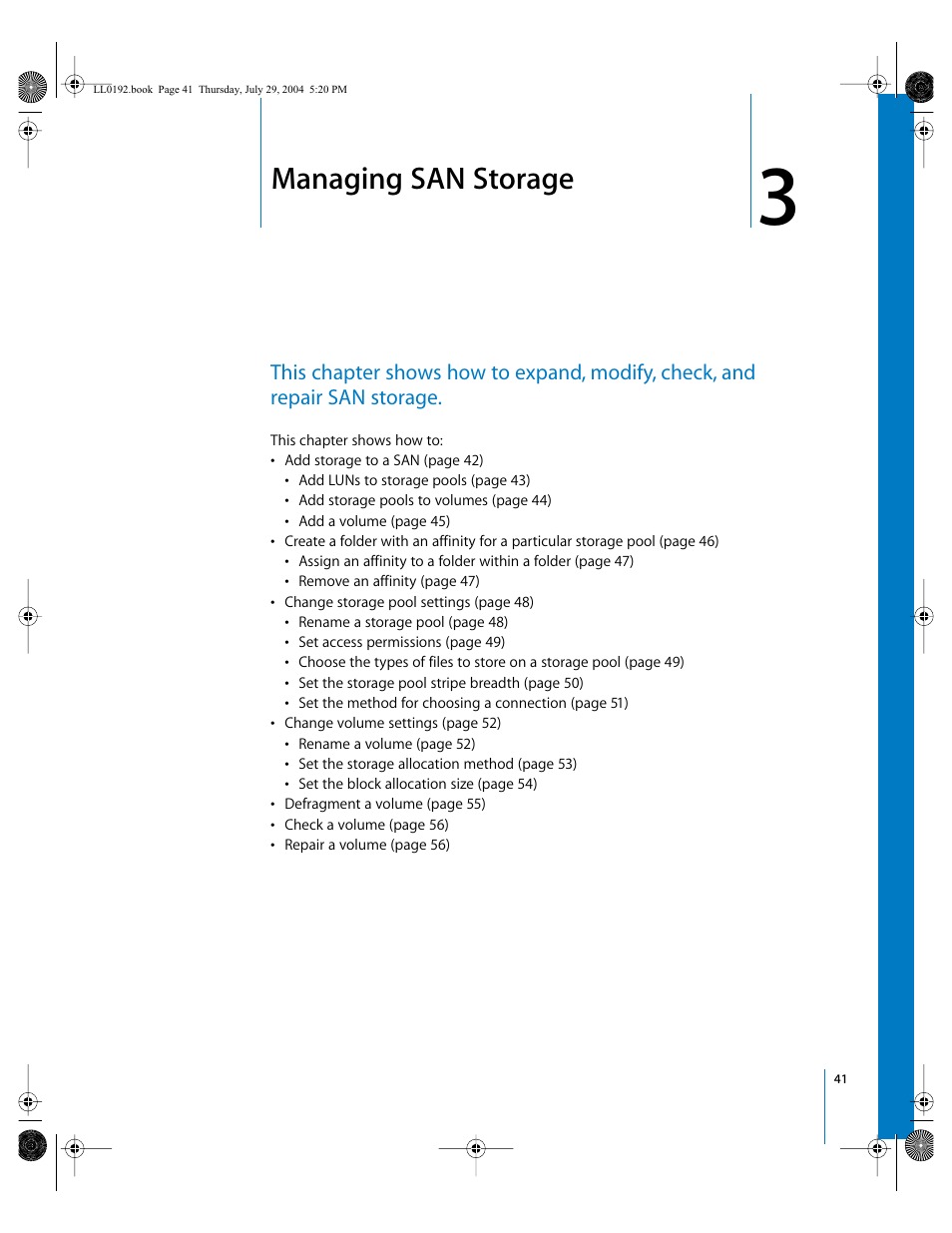 Managing san storage, Chapter | Apple Xsan 1.0 User Manual | Page 41 / 113