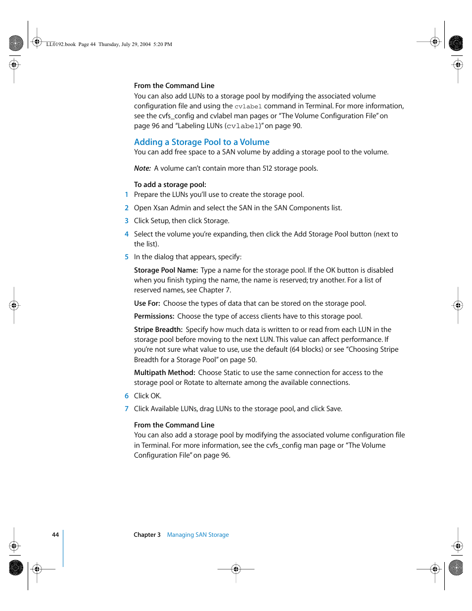 Adding a storage pool to a volume | Apple Xsan 1.0 User Manual | Page 44 / 113
