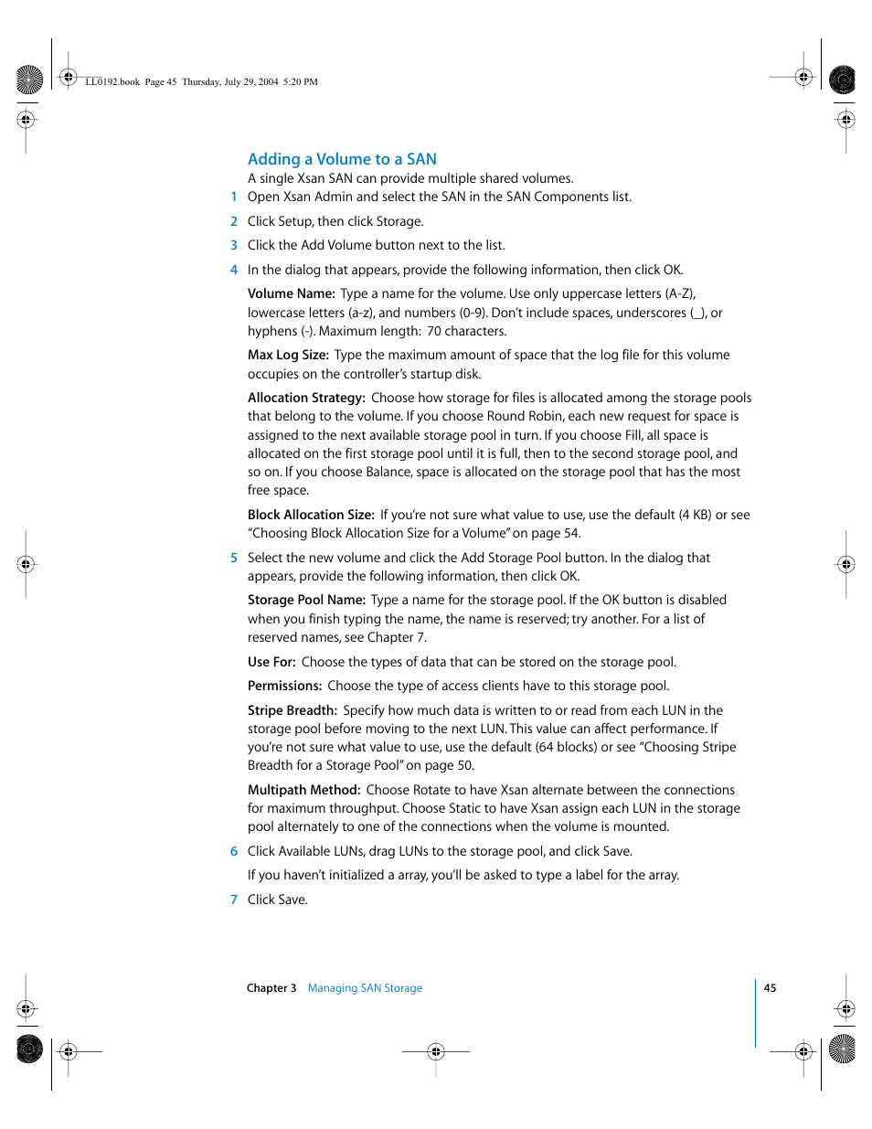 Adding a volume to a san | Apple Xsan 1.0 User Manual | Page 45 / 113
