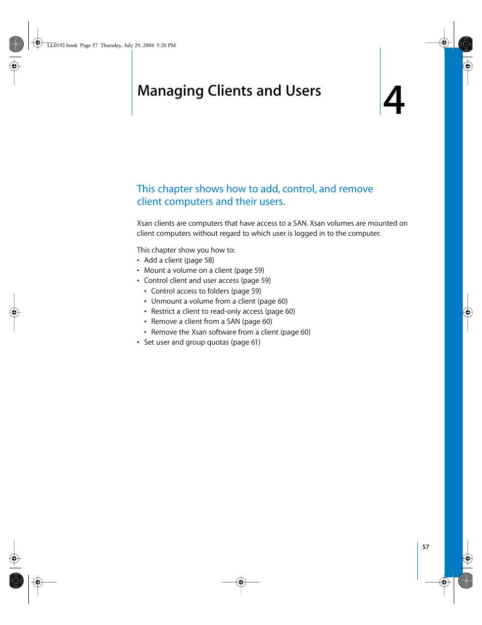 Managing clients and users, Chapter | Apple Xsan 1.0 User Manual | Page 57 / 113