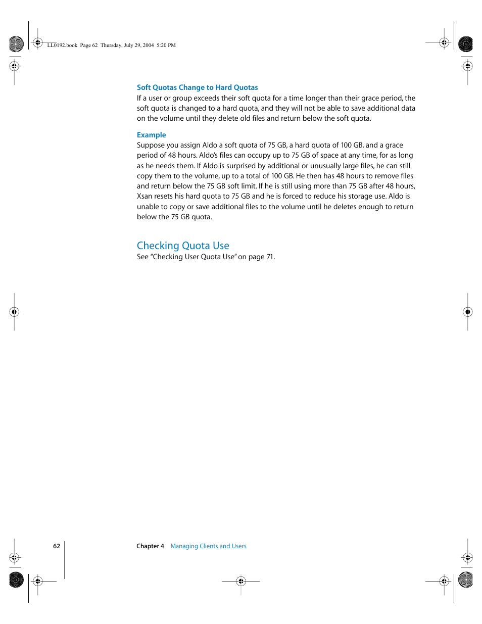 Checking quota use | Apple Xsan 1.0 User Manual | Page 62 / 113