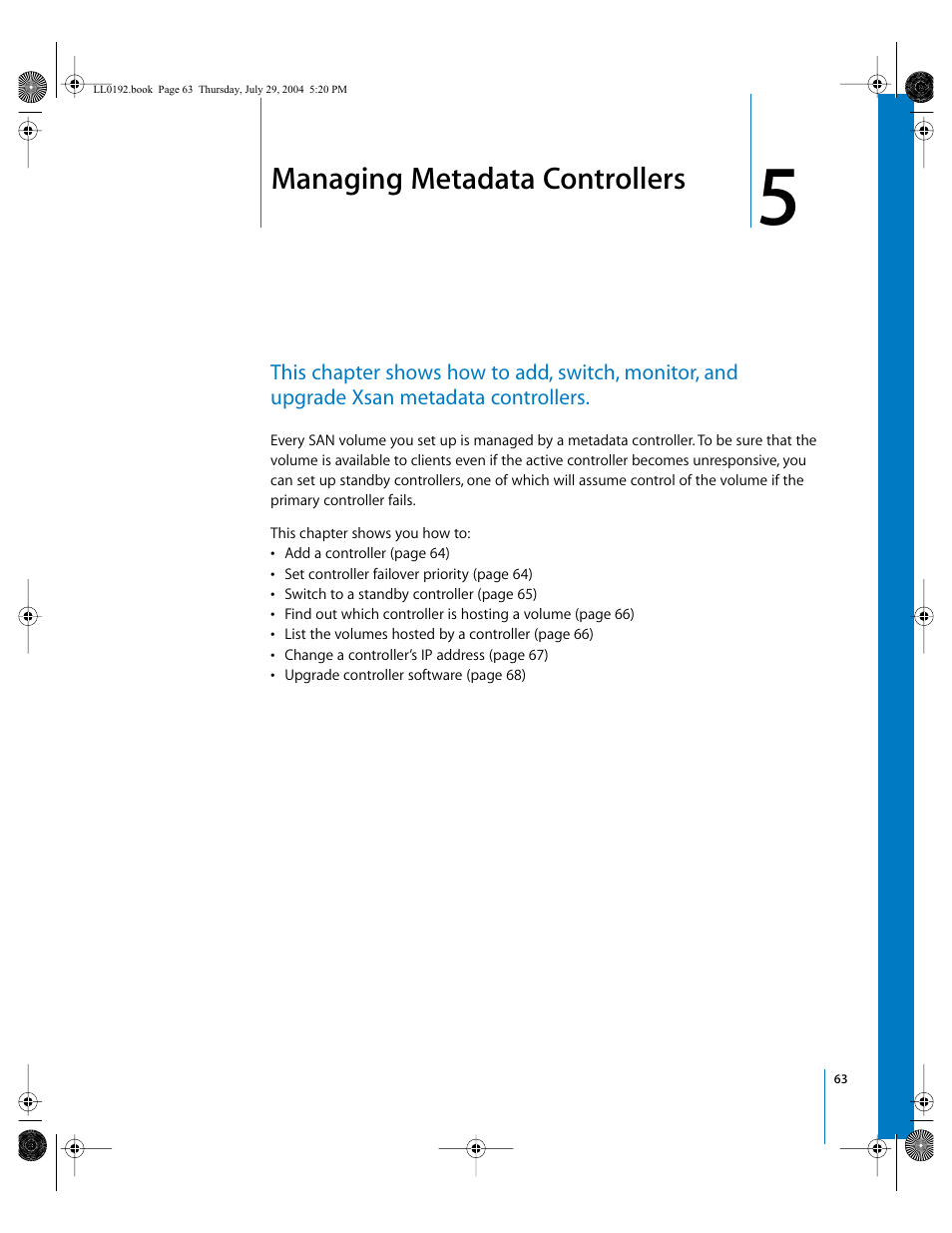 Managing metadata controllers, Chapter | Apple Xsan 1.0 User Manual | Page 63 / 113