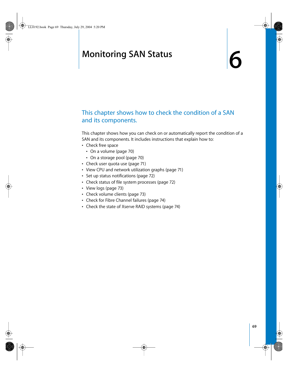 Monitoring san status, Chapter | Apple Xsan 1.0 User Manual | Page 69 / 113