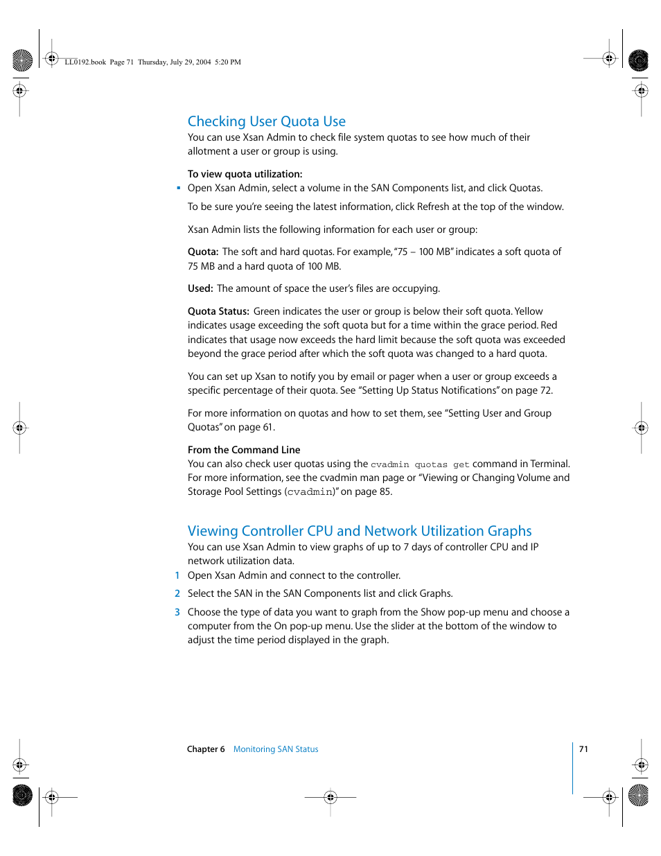 Checking user quota use | Apple Xsan 1.0 User Manual | Page 71 / 113