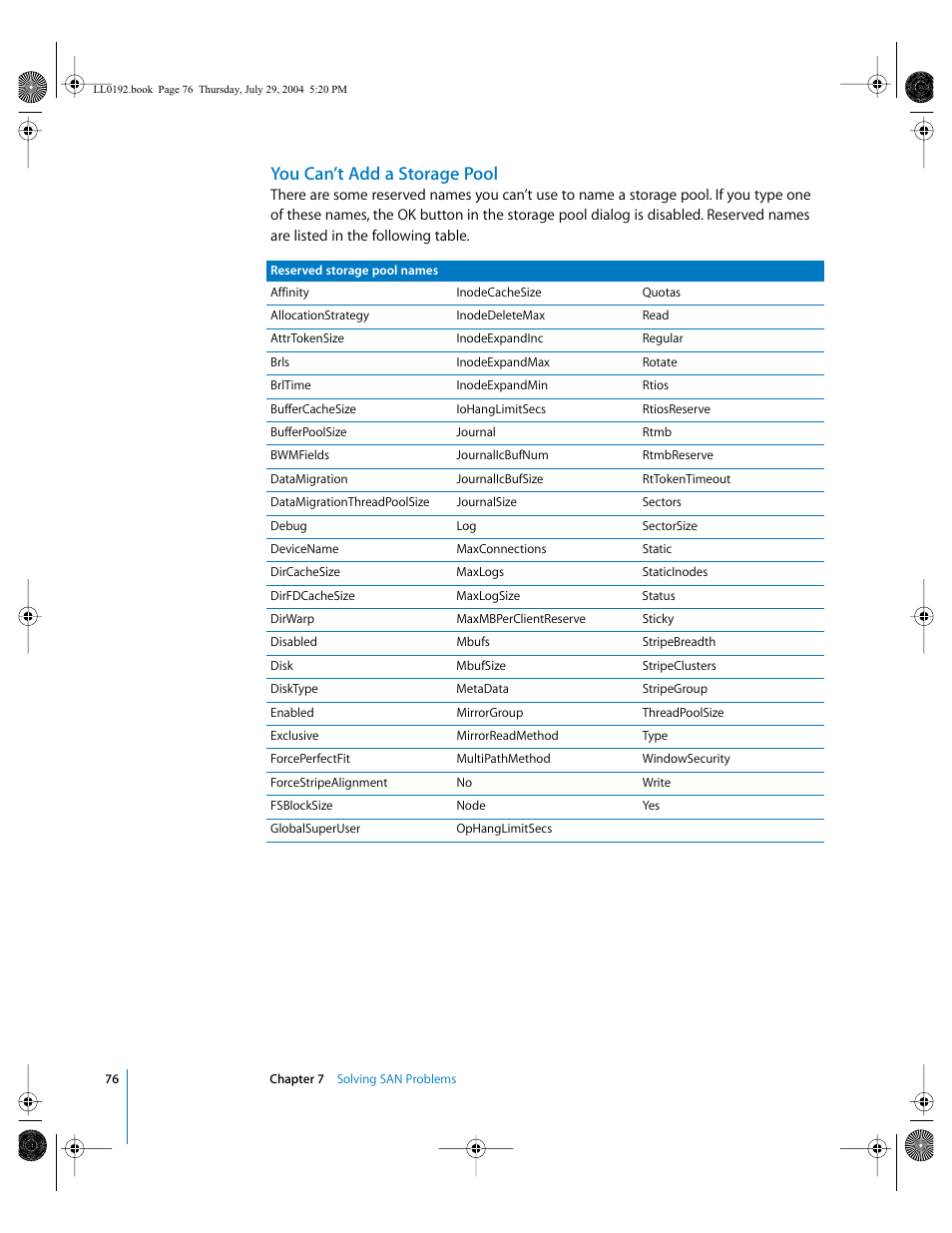 You can’t add a storage pool | Apple Xsan 1.0 User Manual | Page 76 / 113