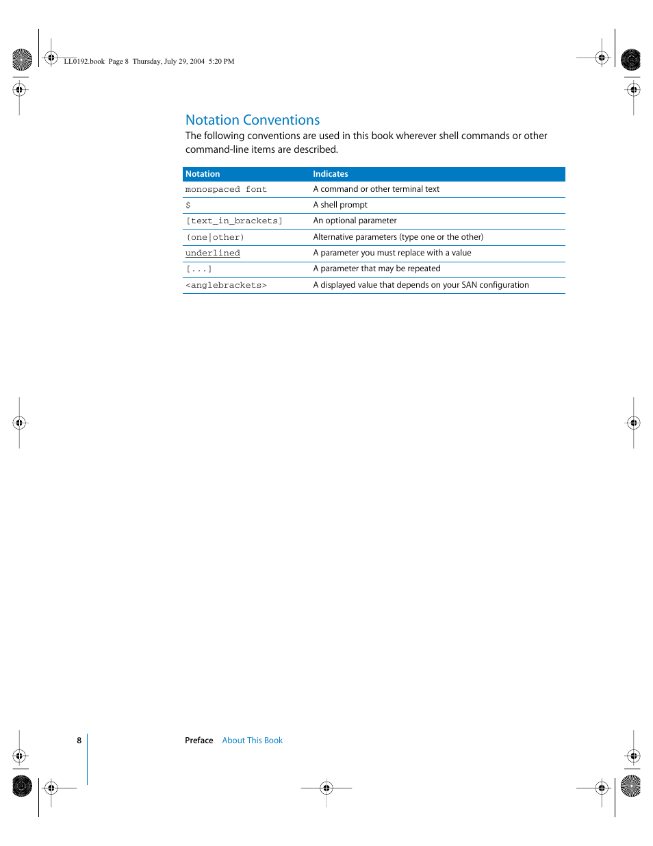 Notation conventions | Apple Xsan 1.0 User Manual | Page 8 / 113