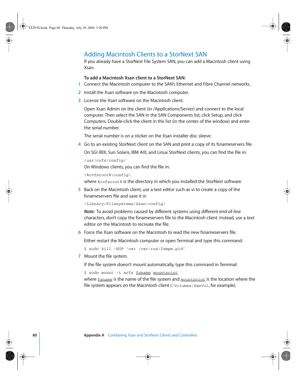 Adding macintosh clients to a stornext san | Apple Xsan 1.0 User Manual | Page 80 / 113