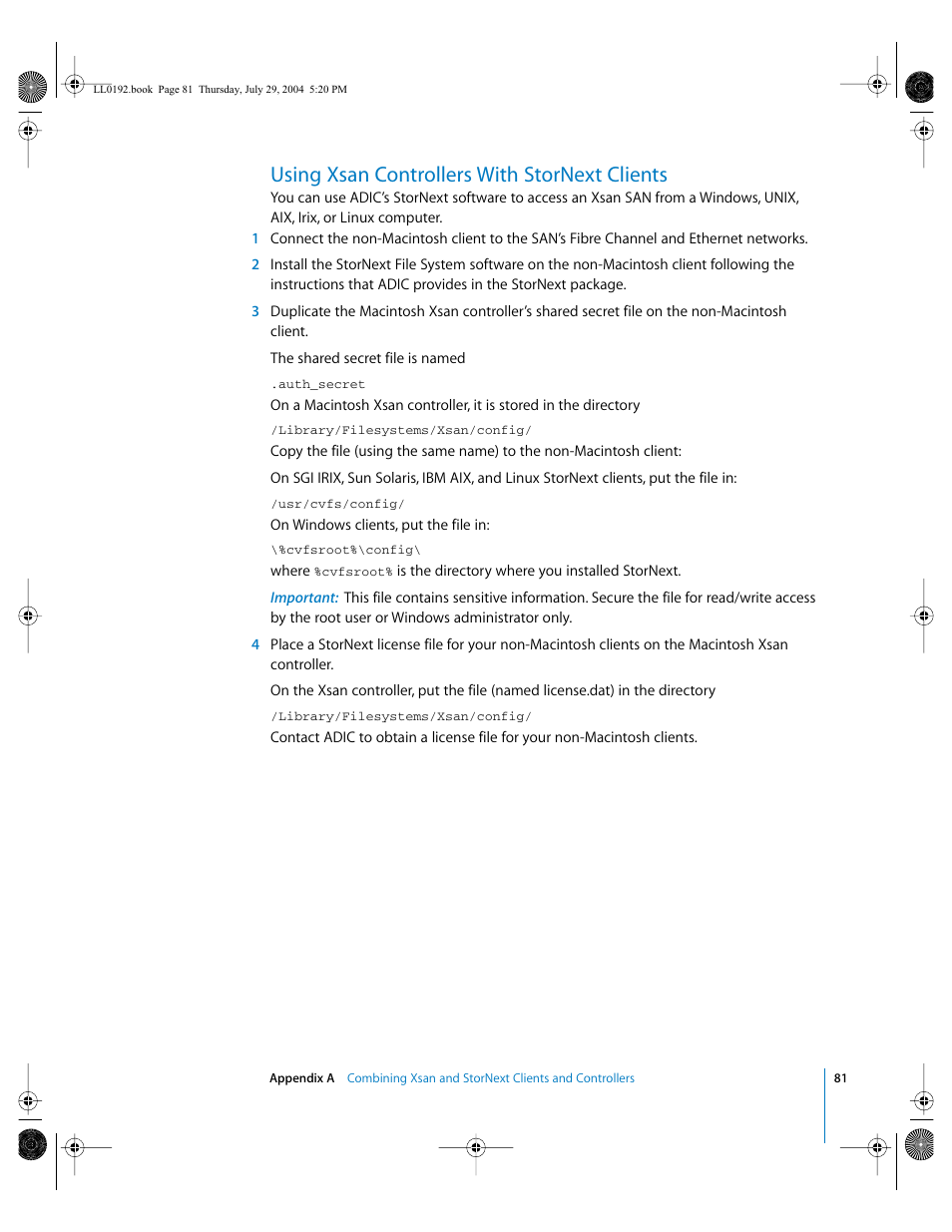 Using xsan controllers with stornext clients | Apple Xsan 1.0 User Manual | Page 81 / 113