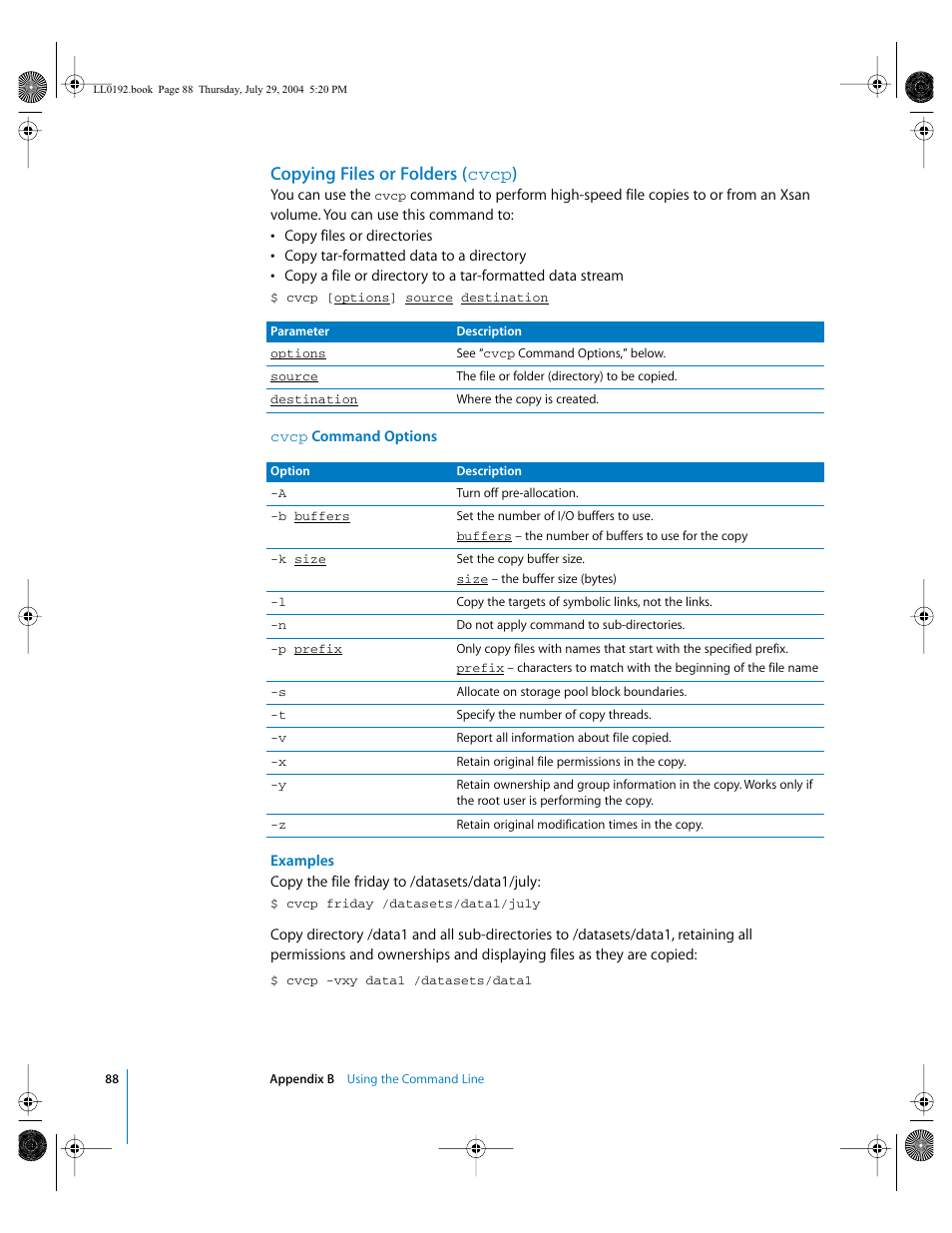 Copying files or folders (cvcp), Copying files or folders ( cvcp ) | Apple Xsan 1.0 User Manual | Page 88 / 113