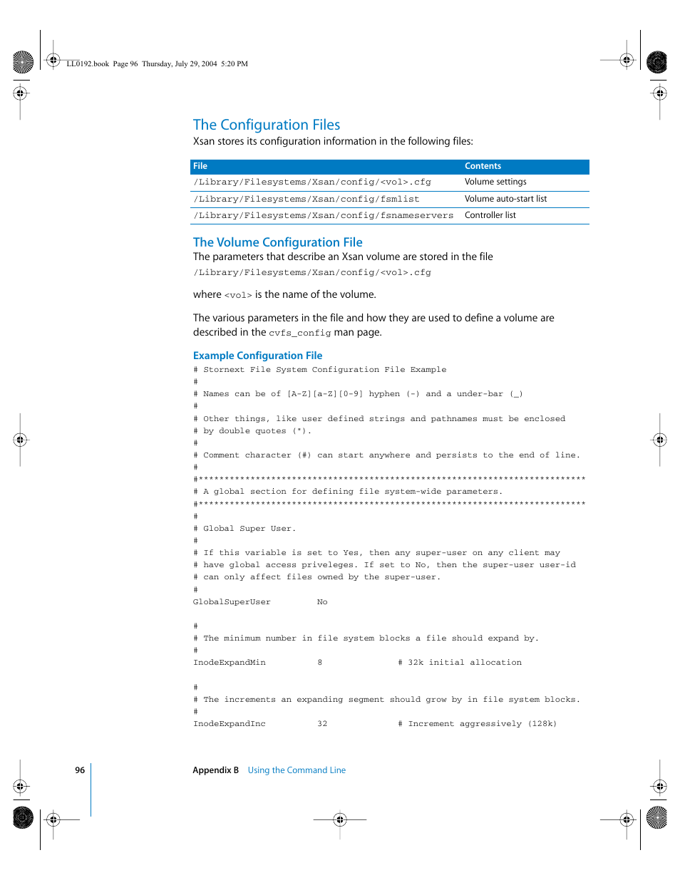 The configuration files, The volume configuration file | Apple Xsan 1.0 User Manual | Page 96 / 113