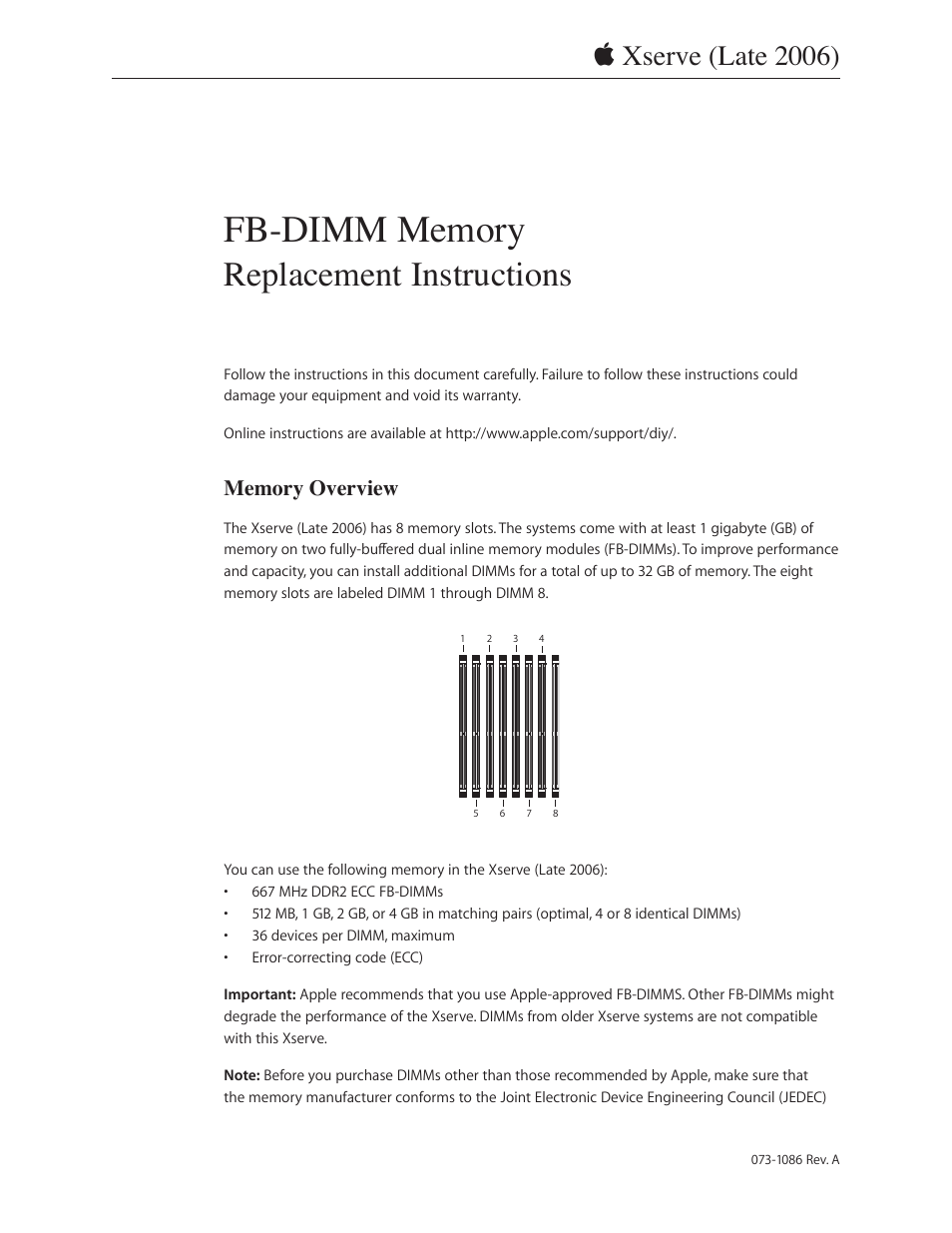 Apple Xserve Intel (Late 2006) DIY Procedure for FB-DIMM Memory User Manual | 6 pages