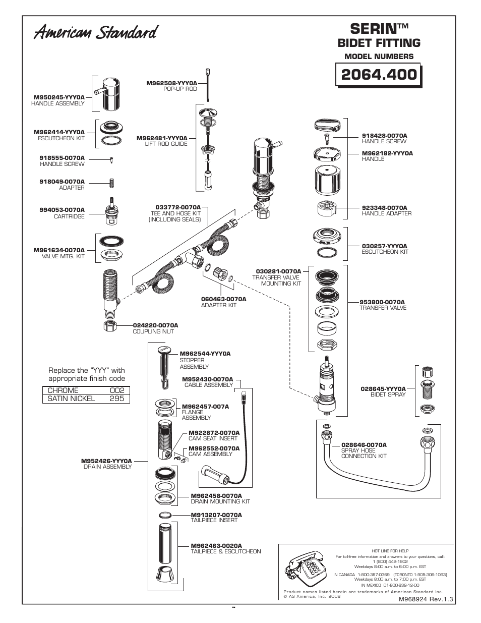 Serin, Bidet fitting | American Standard SERIN 2064.4 User Manual | Page 7 / 7