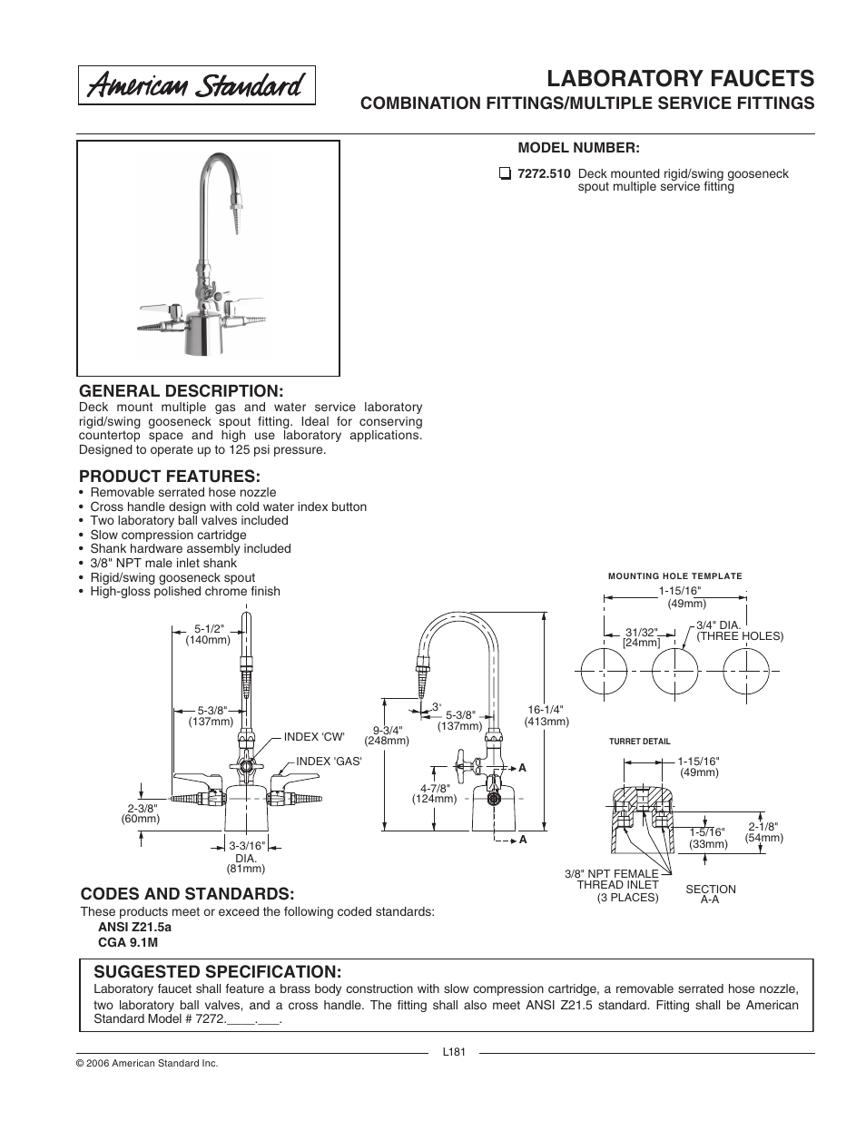 American Standard 7272.510 User Manual | 1 page