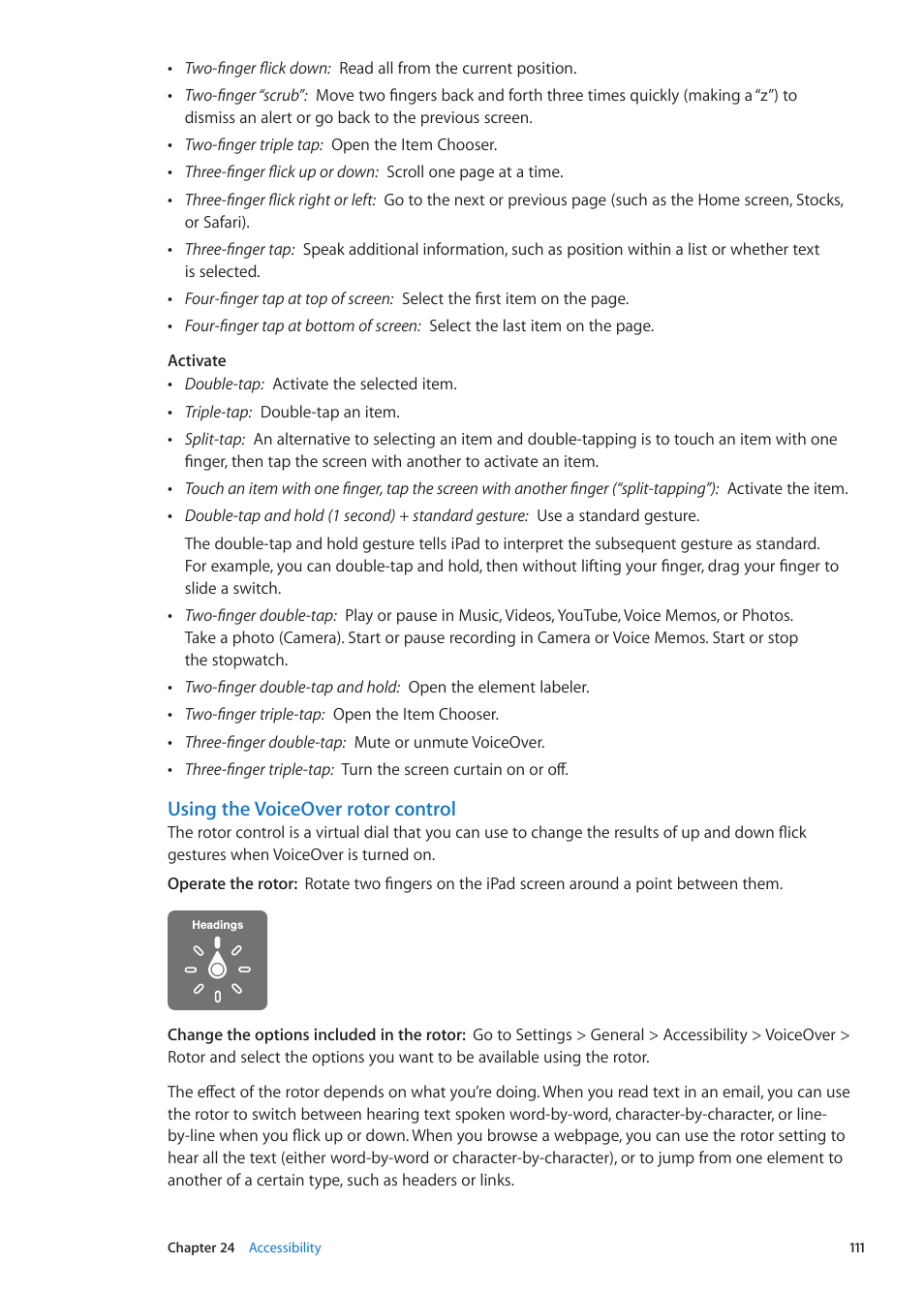 Using the voiceover rotor control | Apple iPad iOS 5.1 User Manual | Page 111 / 144