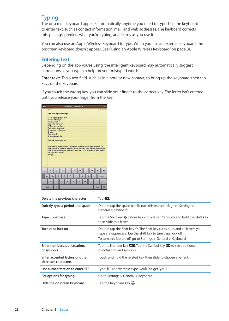 Typing, 28 typing, Entering text | Apple iPad iOS 5.1 User Manual | Page 28 / 144