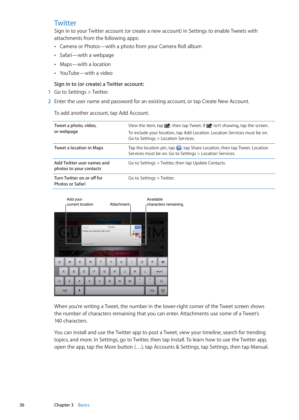 Twitter, 36 twitter | Apple iPad iOS 5.1 User Manual | Page 36 / 144