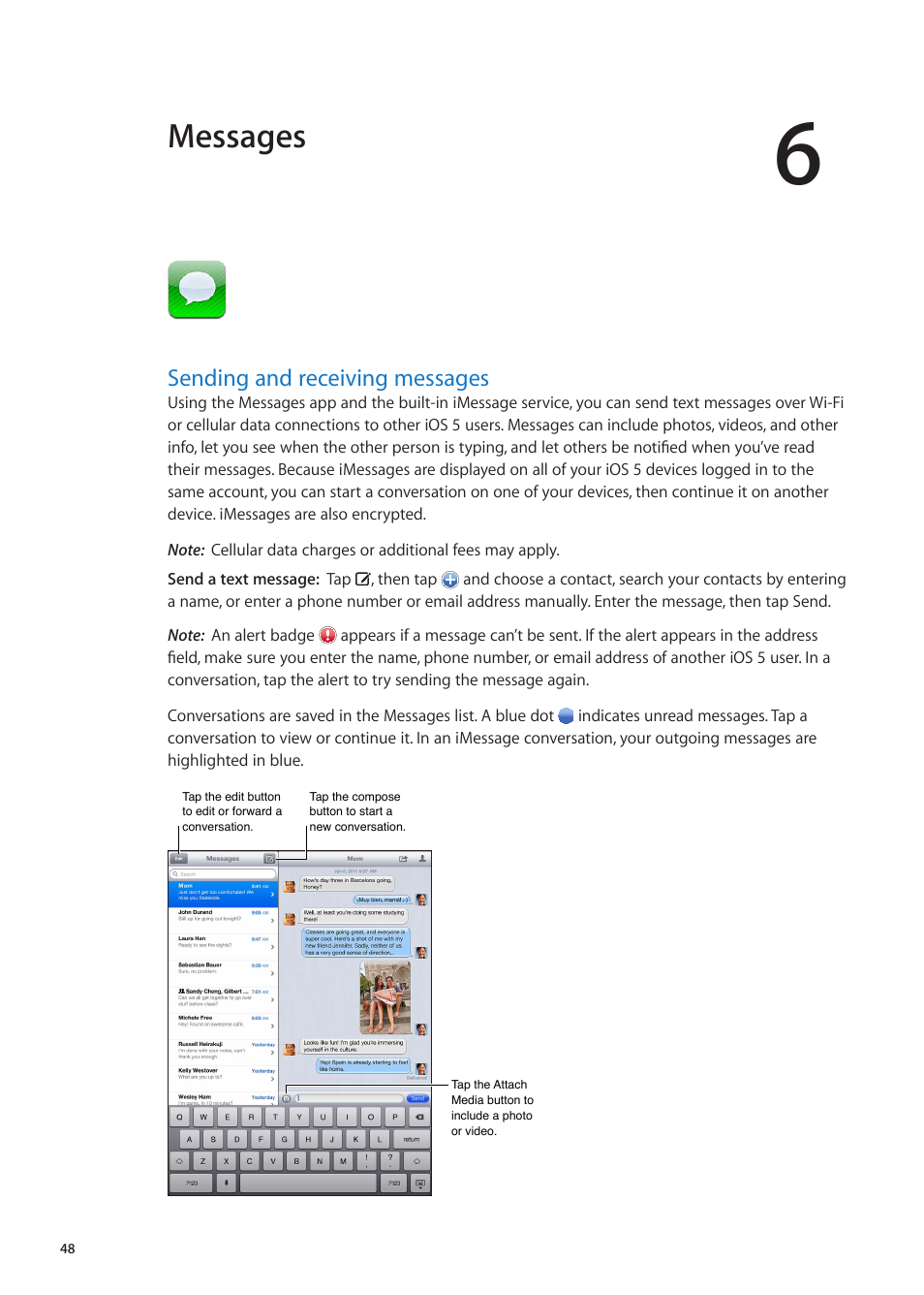 Chapter 6: messages, Sending and receiving messages, 48 sending and receiving messages | Messages | Apple iPad iOS 5.1 User Manual | Page 48 / 144