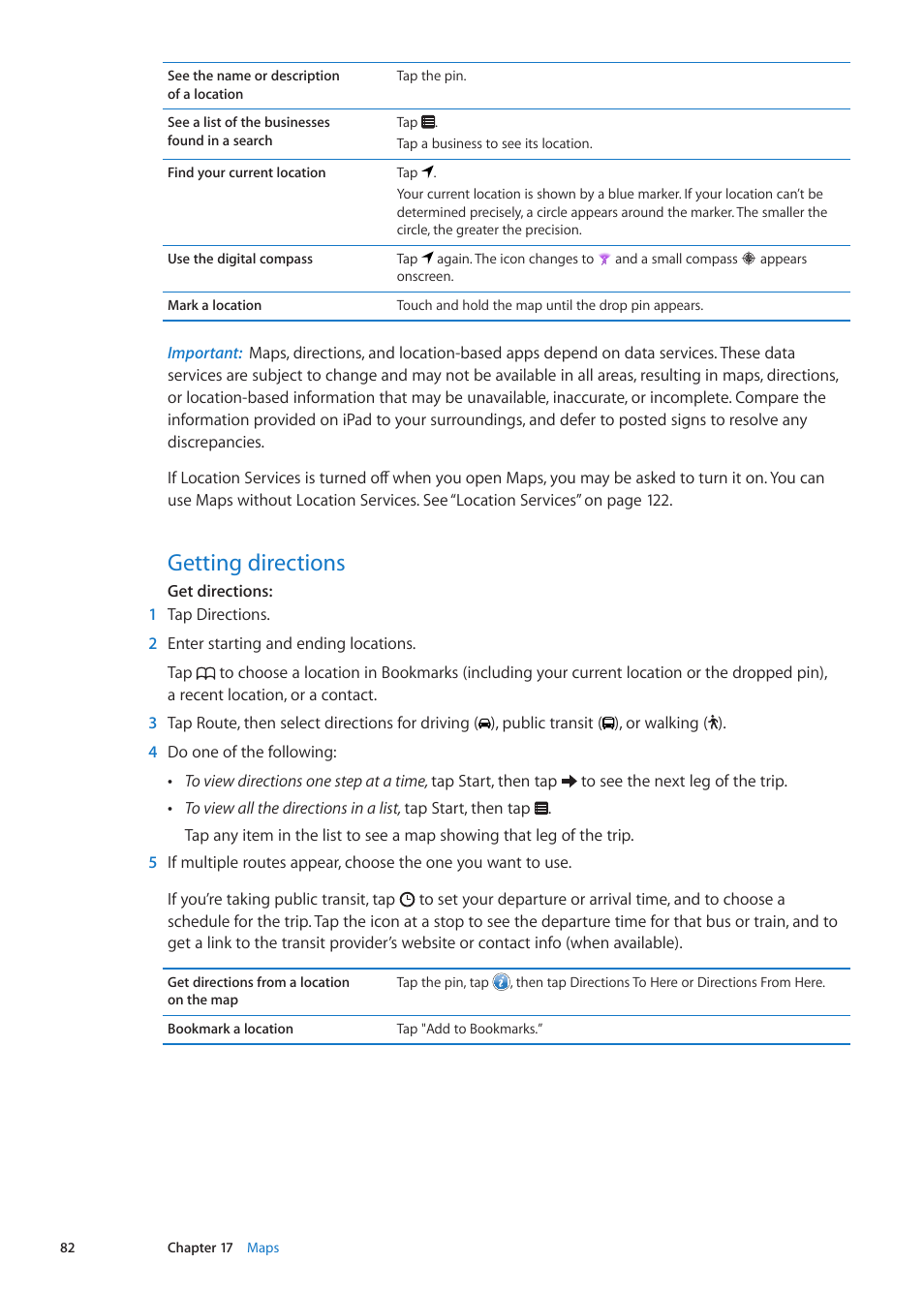 Getting directions, 82 getting directions | Apple iPad iOS 5.1 User Manual | Page 82 / 144