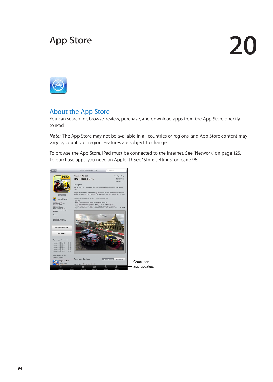 Chapter 20: app store, About the app store, 94 about the app store | App store | Apple iPad iOS 5.1 User Manual | Page 94 / 144