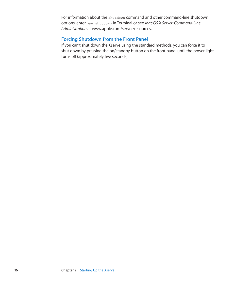 Forcing shutdown from the front panel | Apple Xserve (Early 2009) User Manual | Page 16 / 36