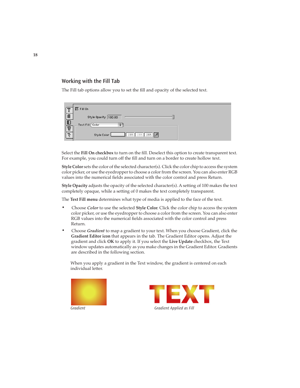 Working with the fill tab | Boris FX Boris Calligraphy Version 2.0 User Manual | Page 18 / 84