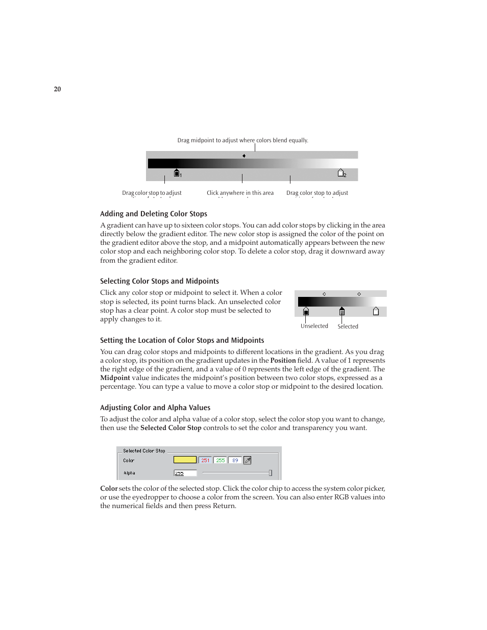 20 adjusting color and alpha values | Boris FX Boris Calligraphy Version 2.0 User Manual | Page 20 / 84