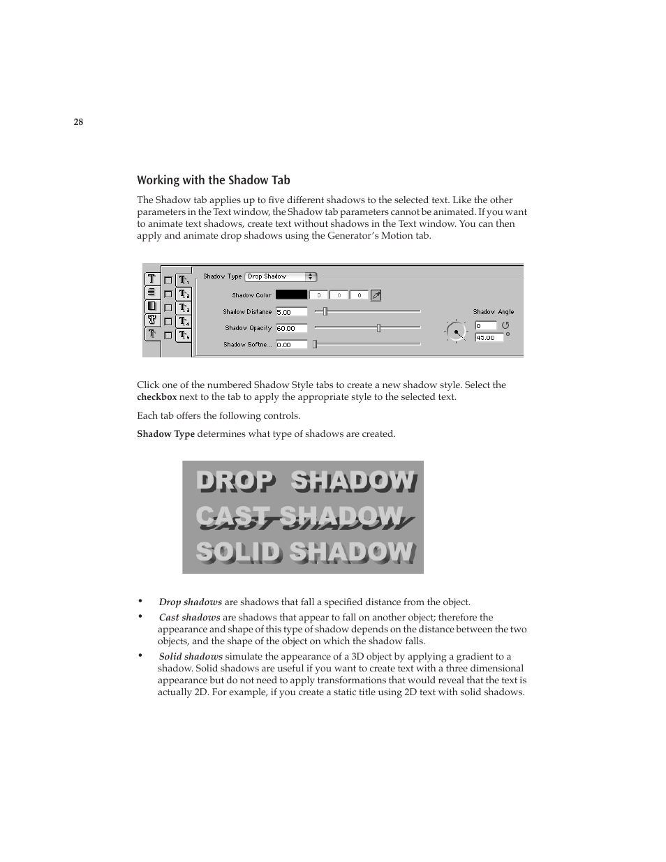 Working with the shadow tab | Boris FX Boris Calligraphy Version 2.0 User Manual | Page 28 / 84