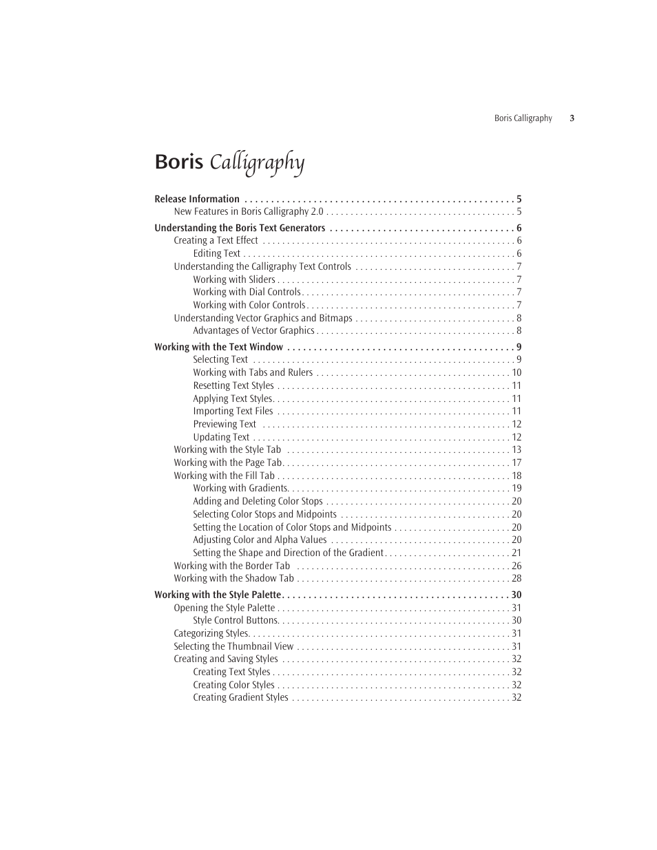 Boris calligraphy, Boris, Calligraphy | Boris FX Boris Calligraphy Version 2.0 User Manual | Page 3 / 84