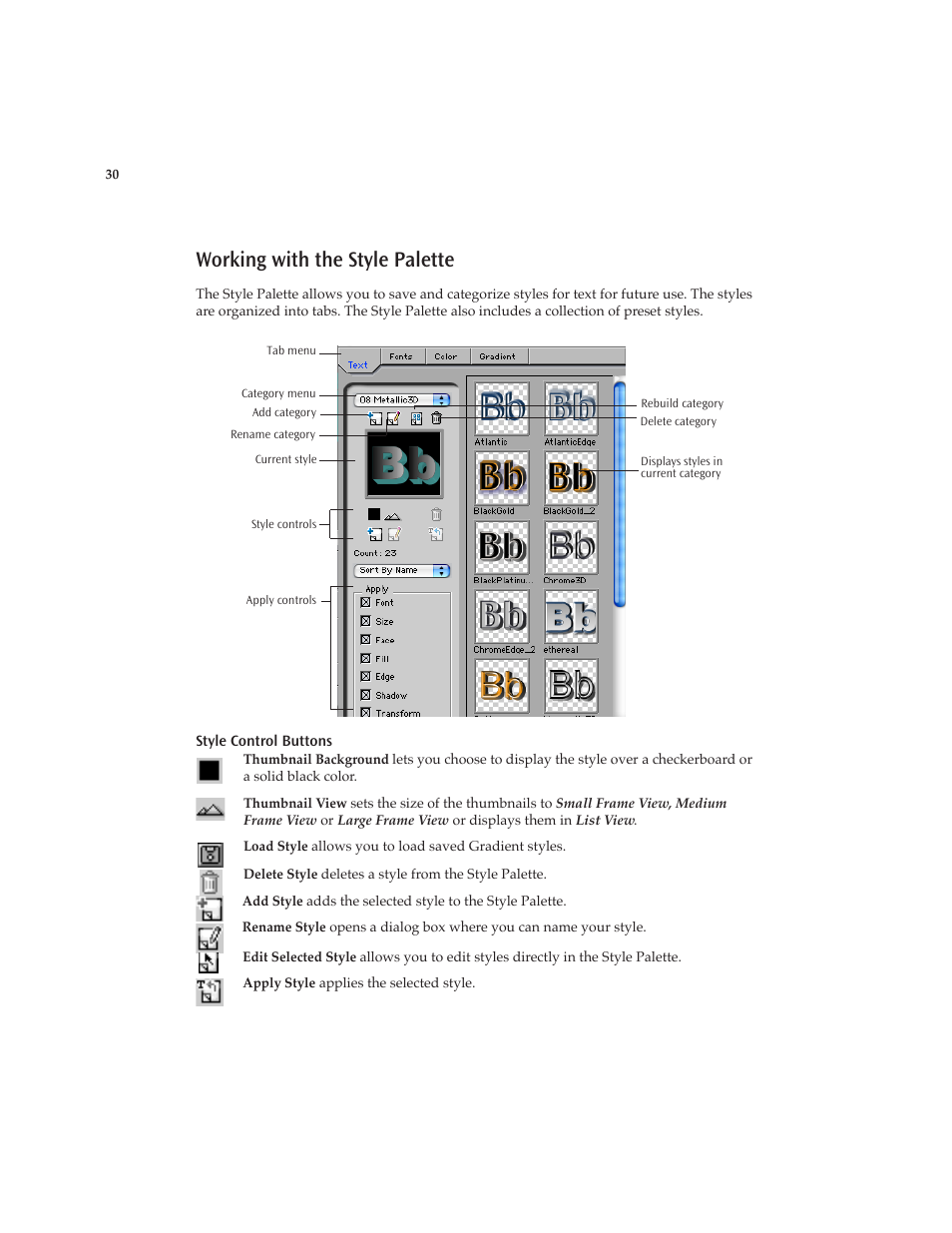 Working with the style palette | Boris FX Boris Calligraphy Version 2.0 User Manual | Page 30 / 84