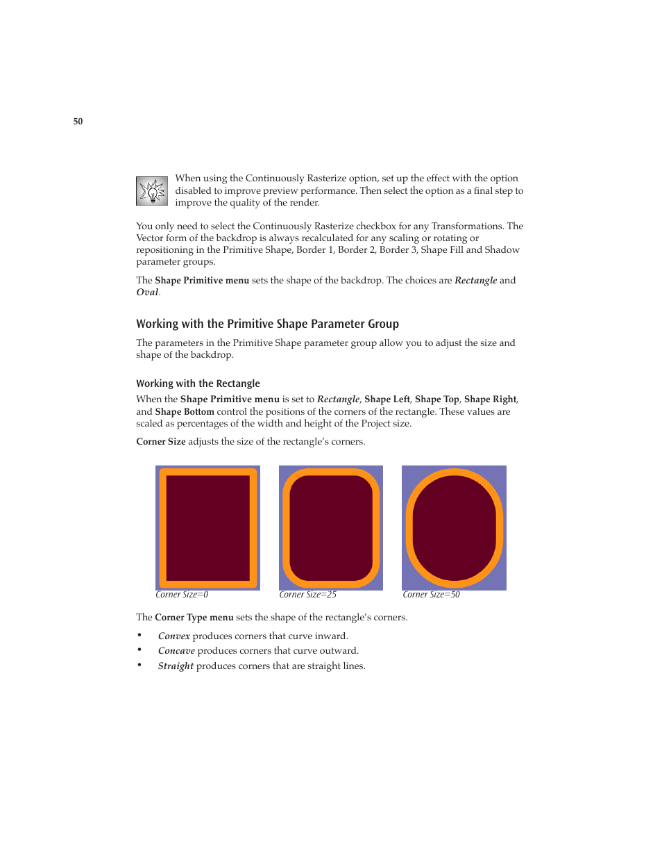 Working with the primitive shape parameter group | Boris FX Boris Calligraphy Version 2.0 User Manual | Page 50 / 84