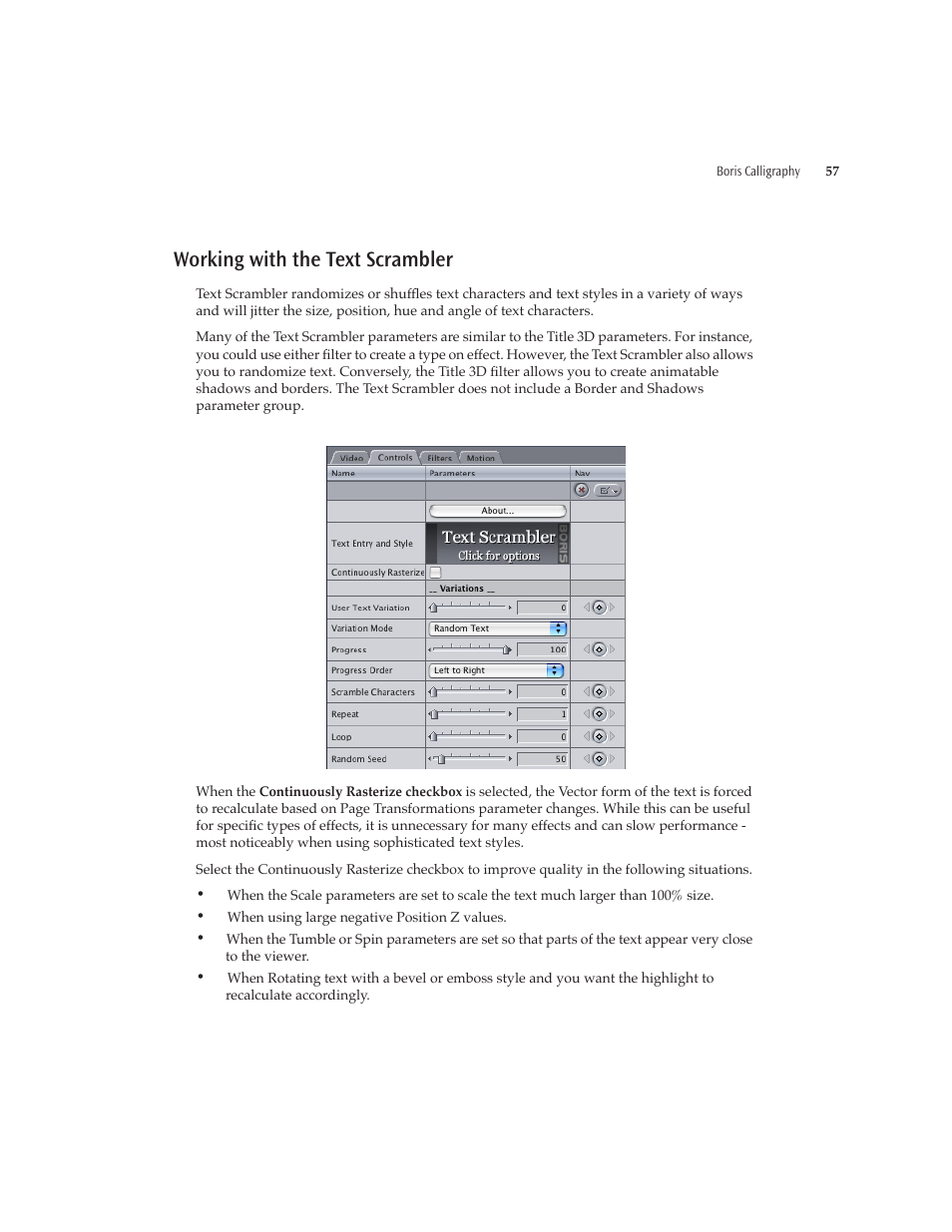 Working with the text scrambler | Boris FX Boris Calligraphy Version 2.0 User Manual | Page 57 / 84