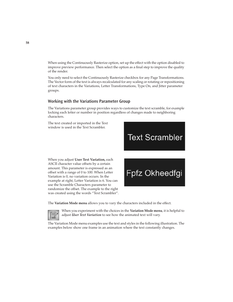Working with the variations parameter group | Boris FX Boris Calligraphy Version 2.0 User Manual | Page 58 / 84