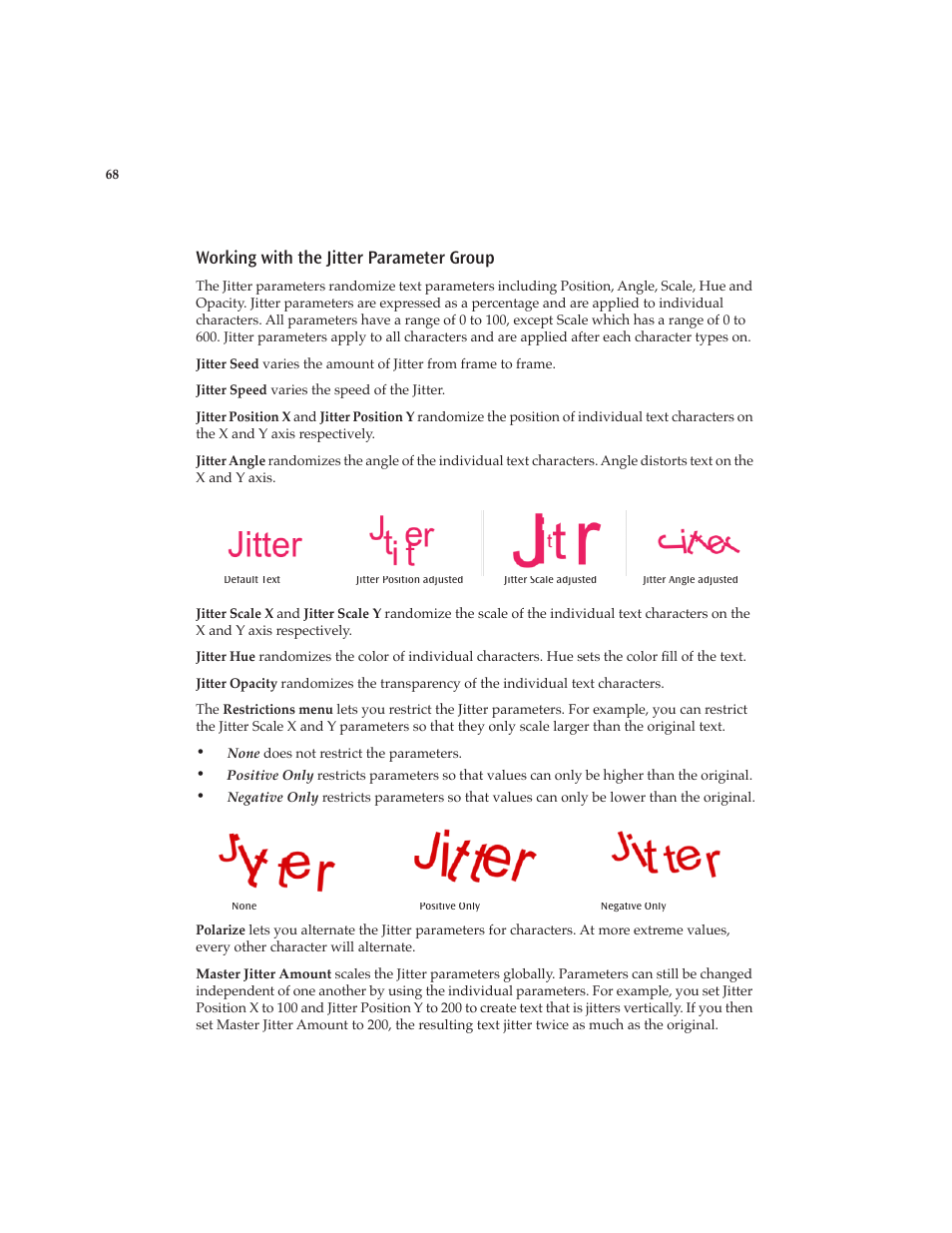 Working with the jitter parameter group | Boris FX Boris Calligraphy Version 2.0 User Manual | Page 68 / 84